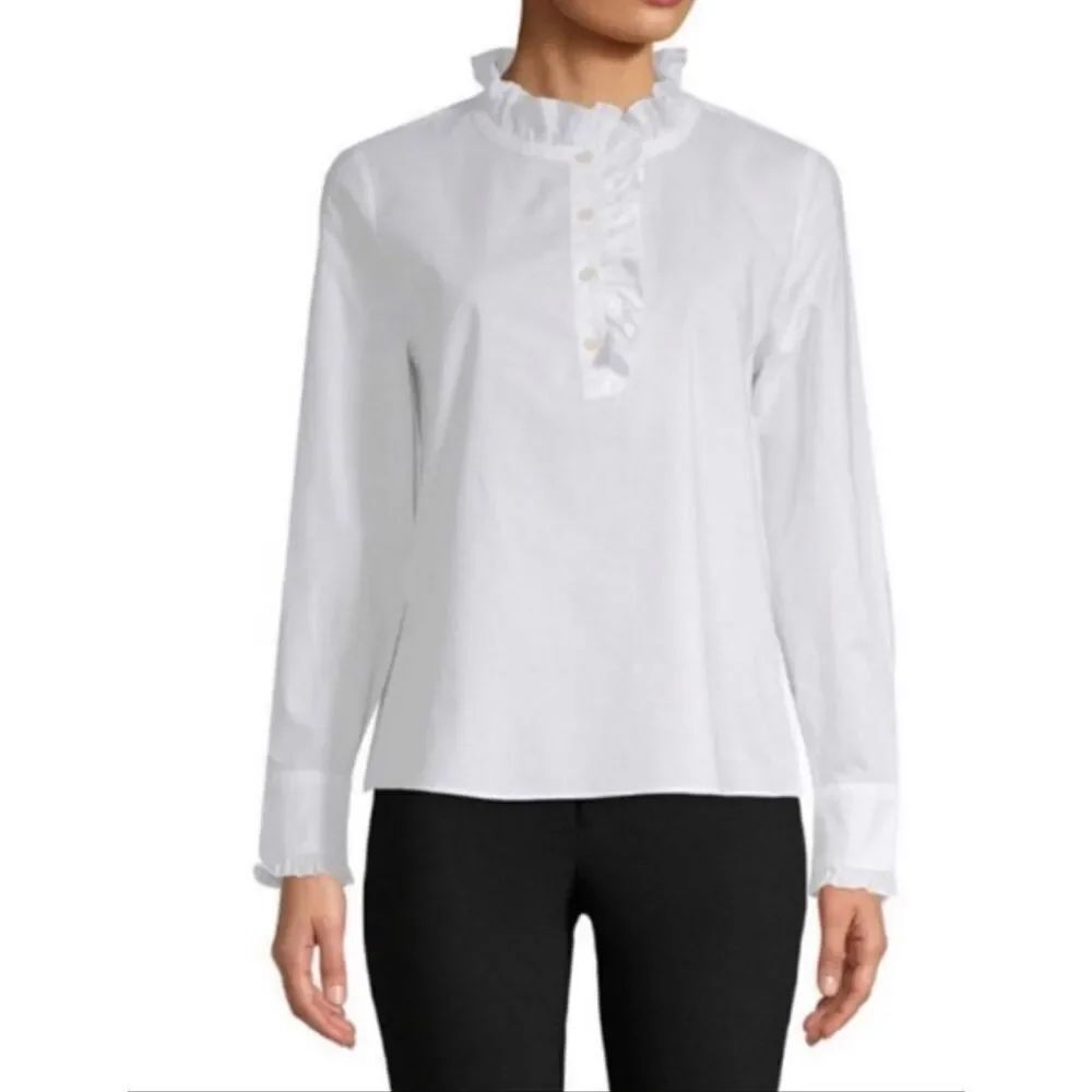 Kate Spade x Broom Street Ruffle Button Up | White in Small